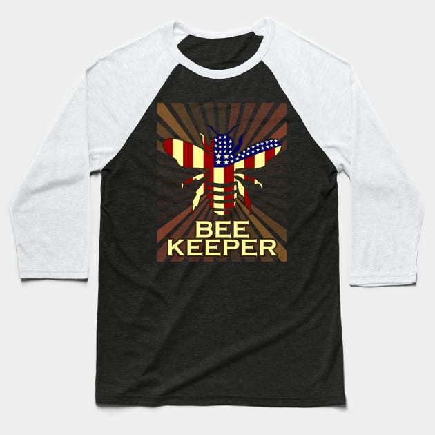 American Beekeeper Funny Beekeeping Gift Baseball T-Shirt by Warmfeel